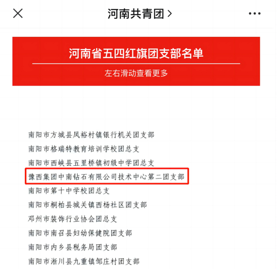 喜迅！中南鉆石技術(shù)中心第二團支部榮獲“河南省五四紅旗團支部”